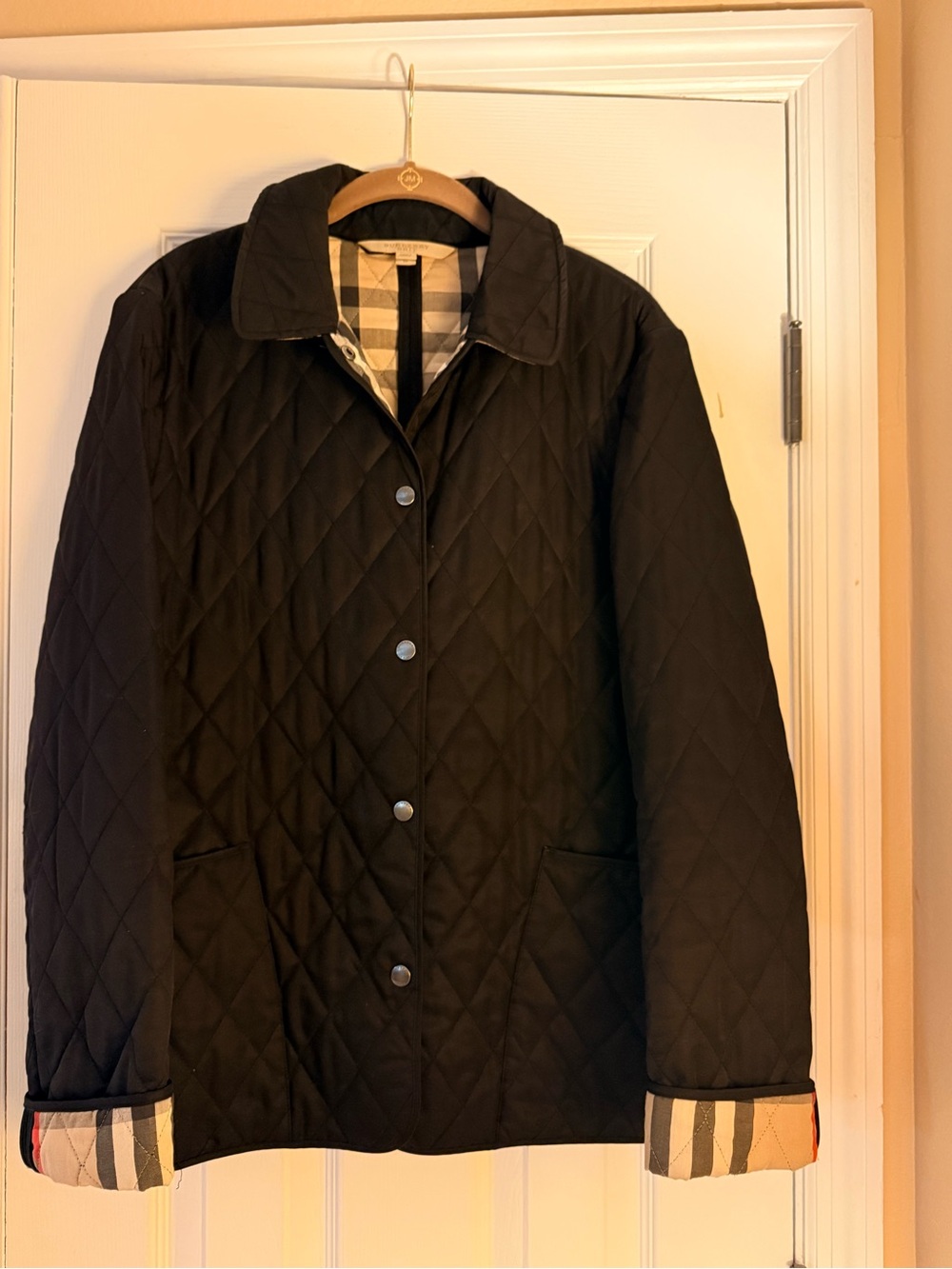 Burberry Black Quilted Jacket with Signature Check Cuff